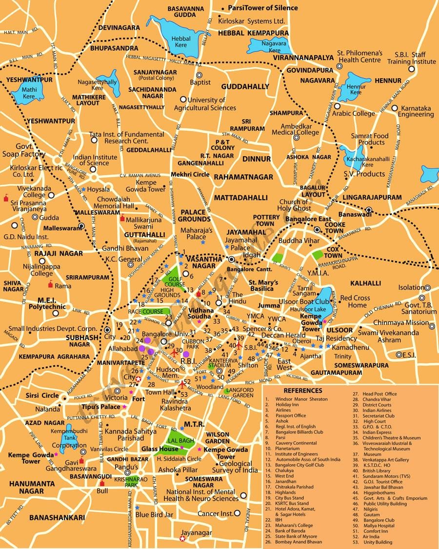 Banglore maeneo ya utalii ramani