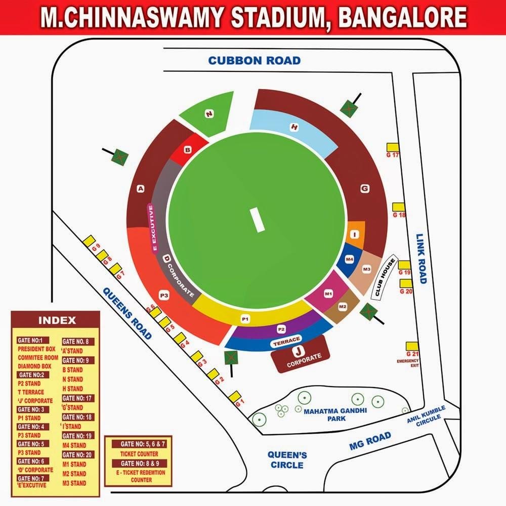 Bangalore chinnaswamy uwanja ramani
